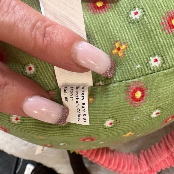 Pottery Barn Kids Set of 2 Brooke Owl Decorative Pillows Pink Green Corduroy - Picture 9 of 13